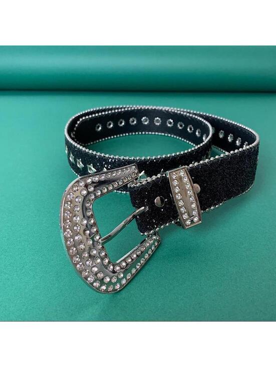 Other - Y2K Black Silver Punk Studded Rhinestone Belt